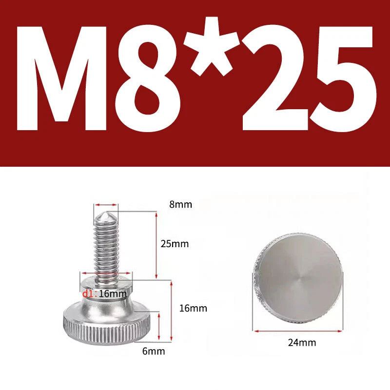 Knurled Thumb Screws Flat Round Head Grip Knob Adjustment Stainless Steel M8 M10