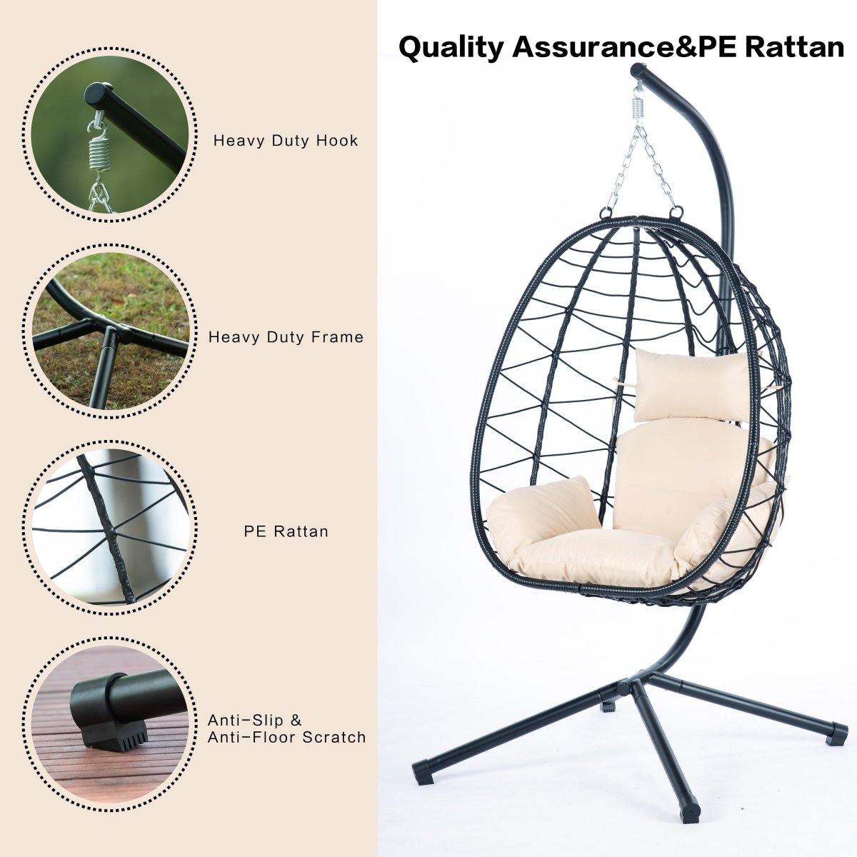 Egg Chair with Stand - All - Weather Hanging Wicker Chair for Indoor/Outdoor - HomeDIYer