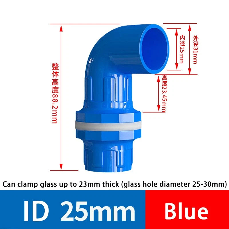 PVC Aquarium Elbow 90° Threads Tank Filter Connection Water Fittings ID 20-50mm
