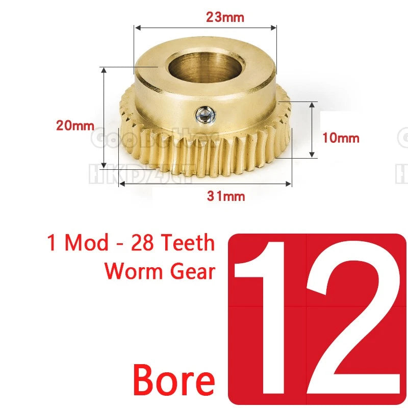 Module 1 Brass Worm Gear Wheel Worm Shaft C45 Steel 28 Tooth Bore 6/8/10 - 15 mm
