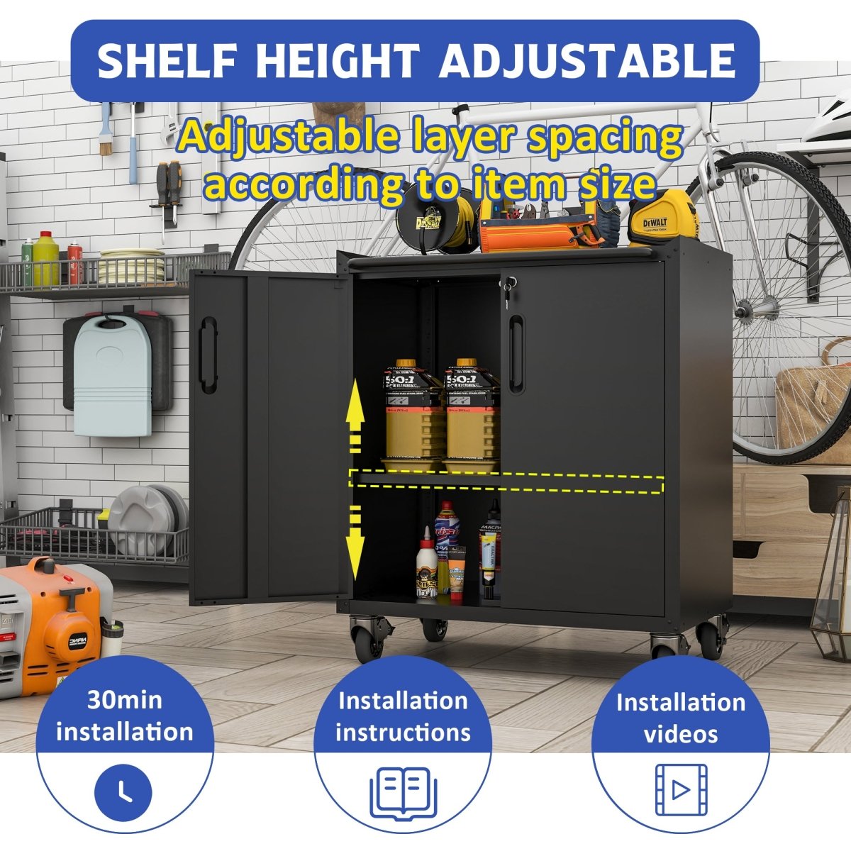 Heavy - Duty Metal Garage Storage Cabinet with Wheels - Sturdy and Durable Tool Storage Cabinet for Garage, Office, and Home Organizer Solutions - HomeDIYer