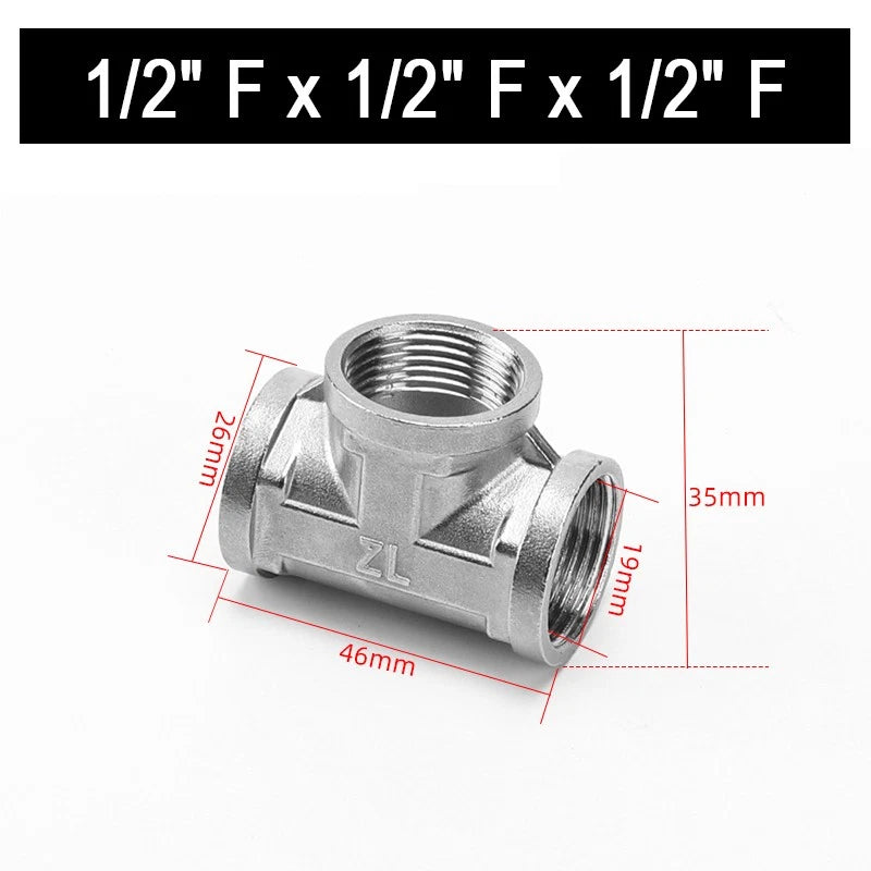 201 Stainless Steel Equal BSP Thread Tee | 1/2", 3/4", 1" Male & Female Pipe Fitting