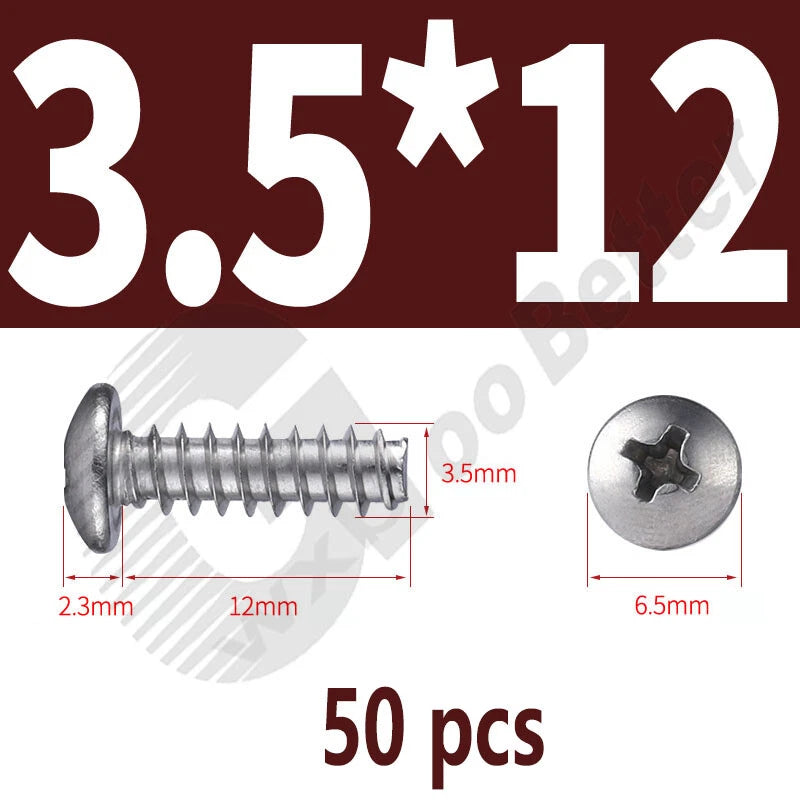 Pan Head Sheet Metal Screws Metric M1~M6 A2 Stainless Steel Sheet Metal Screws