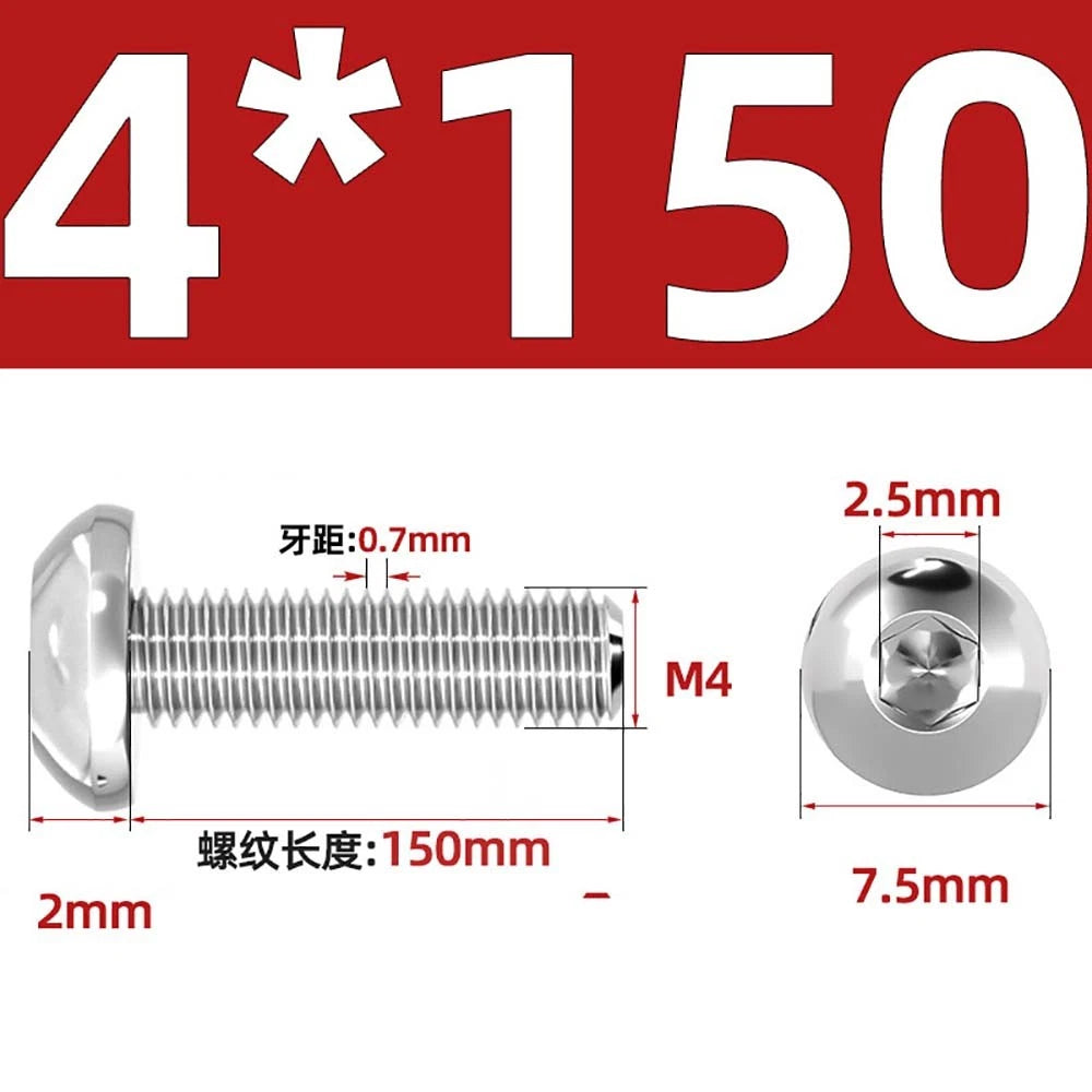 M1.6–M5 A2 Stainless Steel Button Head Socket Cap Screws – Round Pan Head, Hex Drive, Fully Threaded