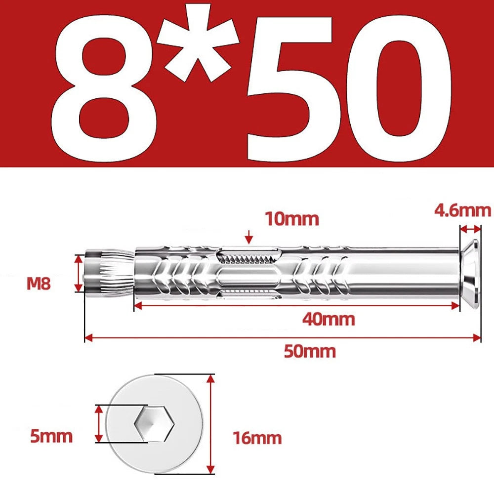 M6–M12 Countersunk Hex Socket Expansion Bolts — 304 & 201 Stainless Steel, A-Type & B-Type