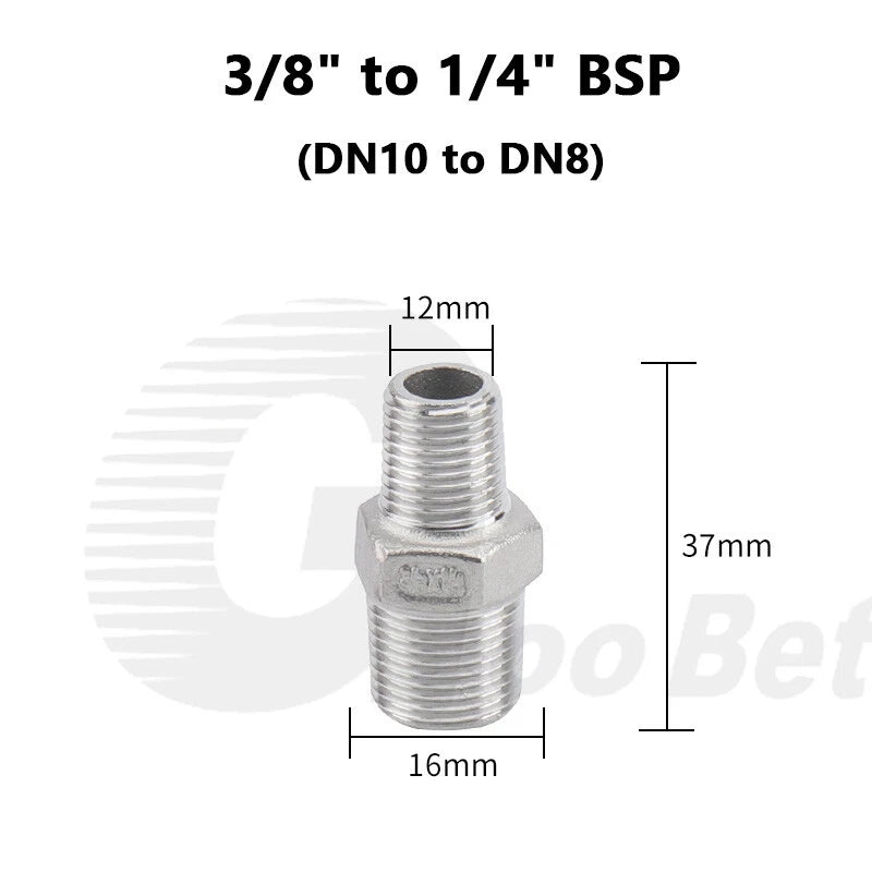 304 Stainless Steel Reducing Hex Nipple BSP Male Thread Pipe Fitting | 1/8" to 2"