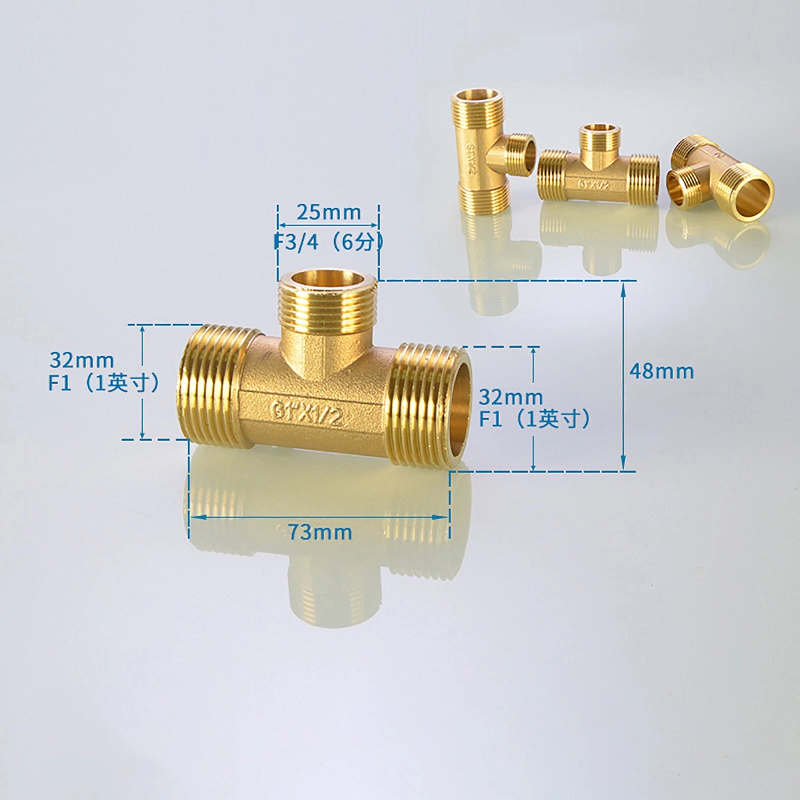 Brass T Tee Pipe Fitting — Female & Male NPT Thread, 3/4" to 2"