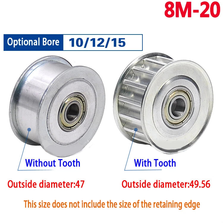 HTD-8M Timing Belt Smooth Tooth Idler Drive Pulley 15 16 20 24 25 30 Tooth
