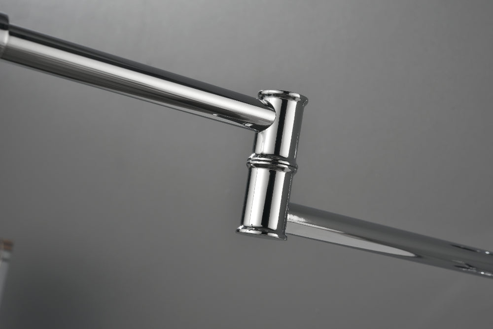 Wall Mounted Pot Filler Faucet – Chrome, Two-Attachment Folding Swing Arm, Dual Handle, Solid Brass