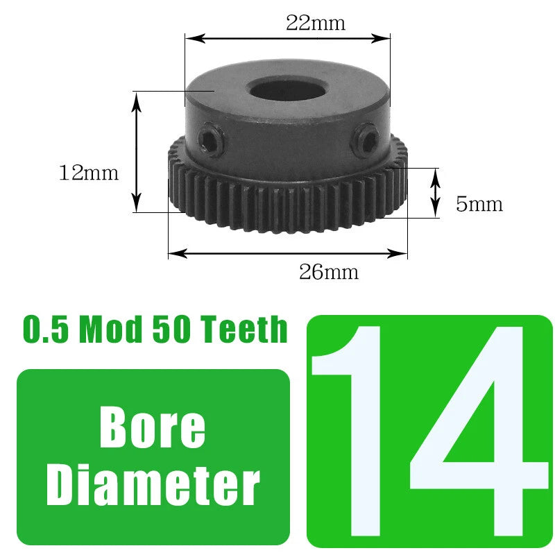 0.5 Mod 50 Teeth Transmission Gears Spur Gear With Step Motor Gears 45# Steel