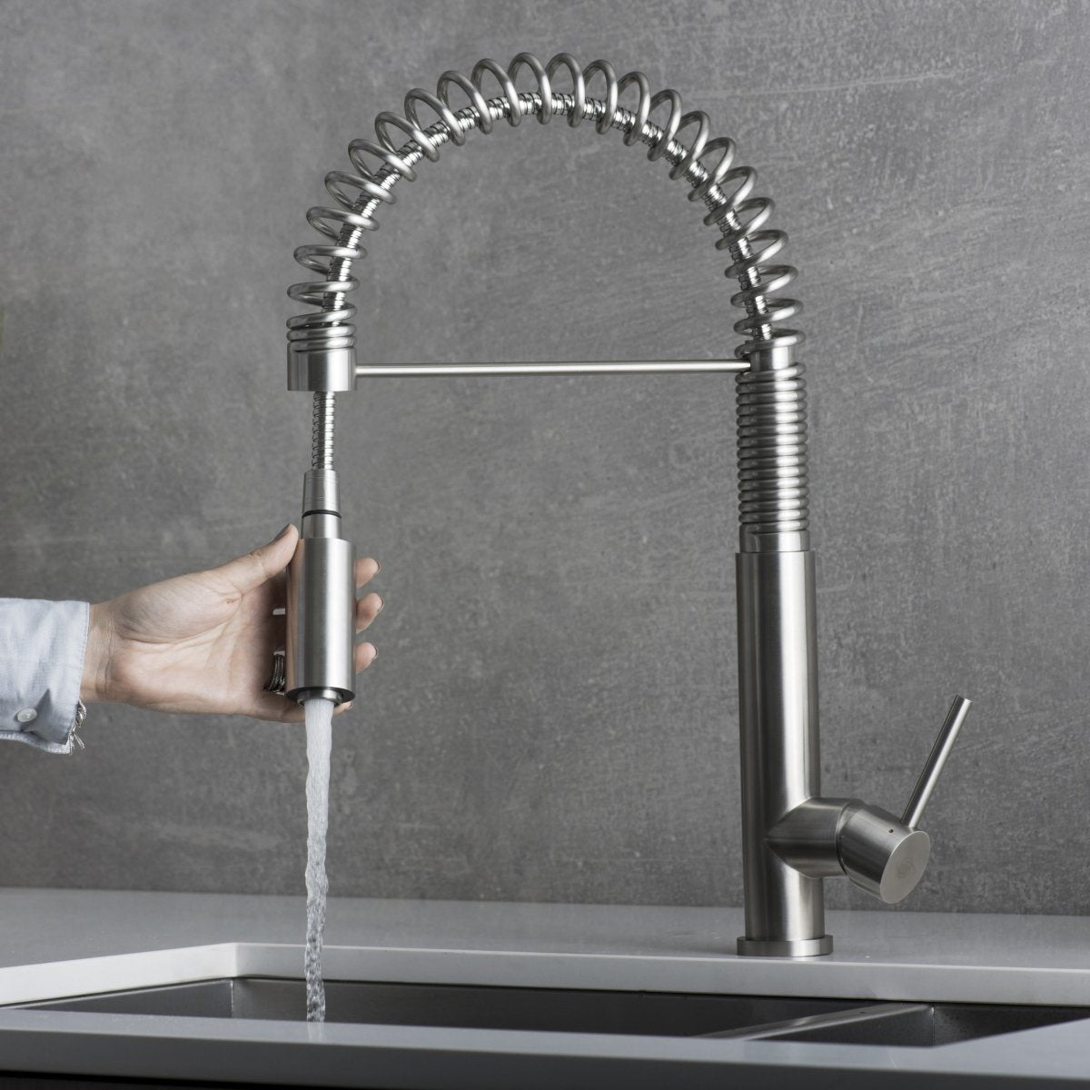Single Handle Pull Down Kitchen Faucet Brushed Finish - HomeDIYer
