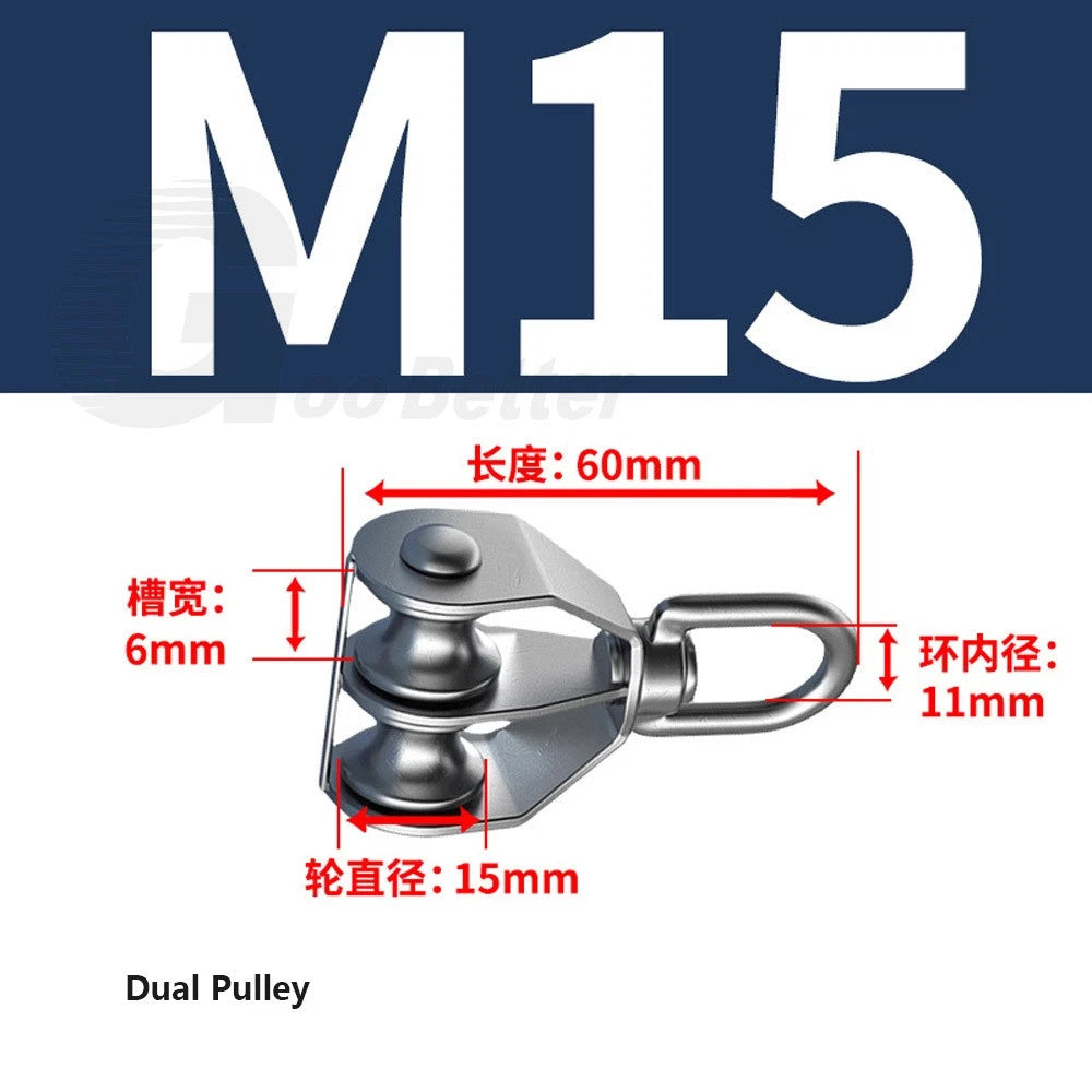 Lifting Rope Pulley Swivel Hanging Wire Towing Wheel Heavy Duty Stainless Steel