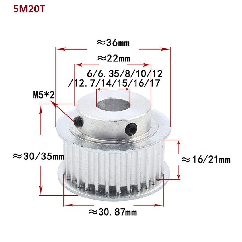 HTD-5M 10-28T Timing Belt Pulley Synchronous Wheel Pitch 5mm Tooth Width 16/21mm