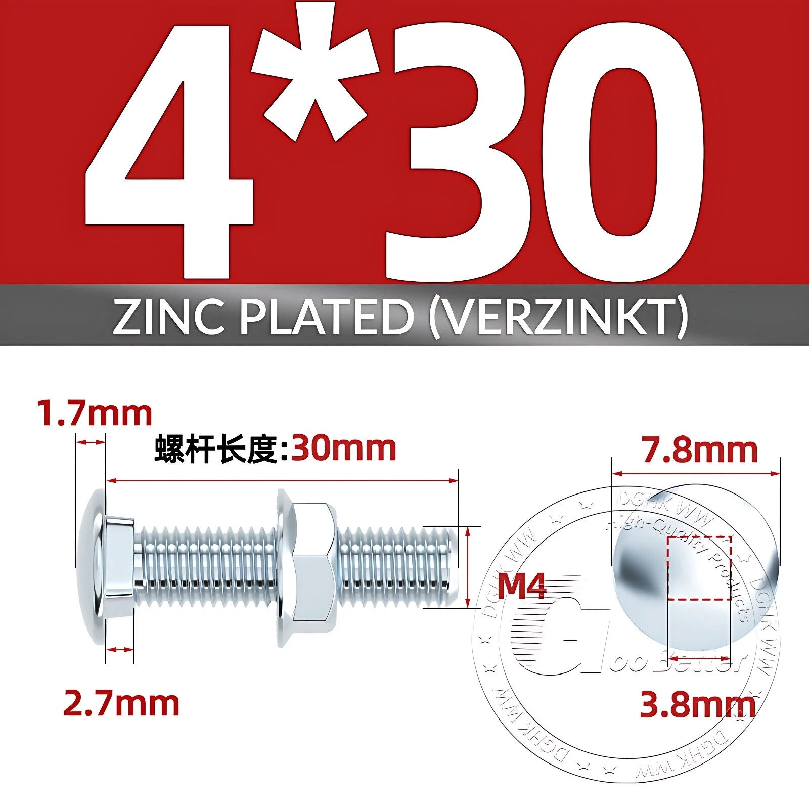Cup Square Carriage Bolts with Hex Nut — Zinc Plated, M4 to M12