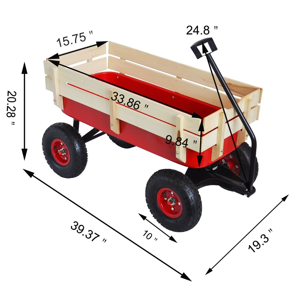 outdoor sport wagon tools cart wooden side panels air tires Wagon (red) - HomeDIYer