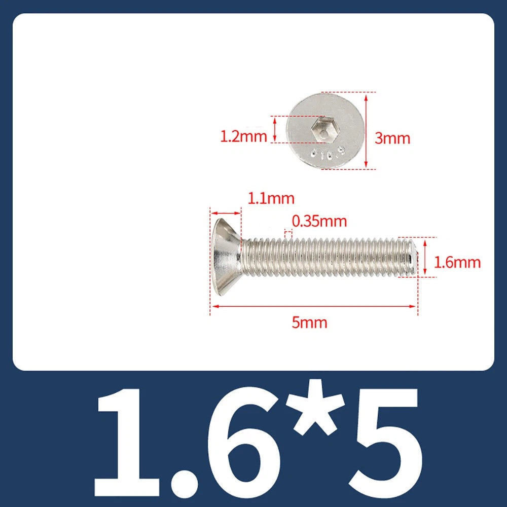 Grade 10.9 Alloy Steel Countersunk Socket Head Screws — M1.6 to M4, 10–500 Pcs