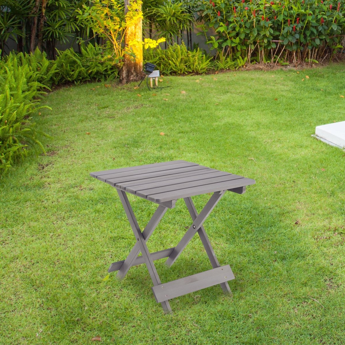 Folding Square Table Patio Outdoor solid wood Table for Backyard, Balcony, Portable Design Space - Saving Grey Color - HomeDIYer