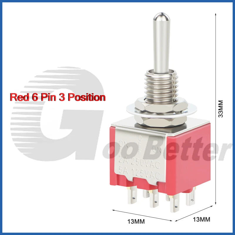 DPDT Mini Toggle Switch – 2 or 3 Position, 6-Pin, 125V/250V | Boat, Car & DIY