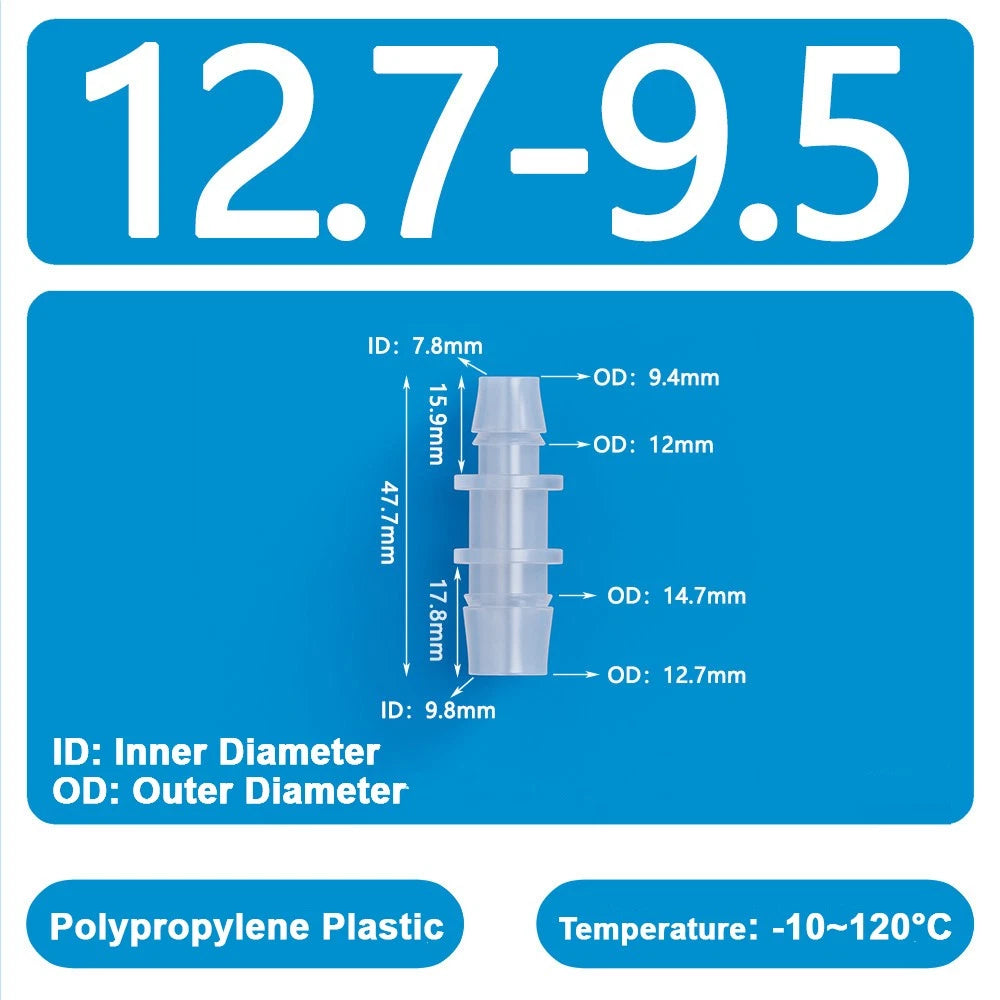 Plastic Straight Barbed Connector Reducer Joiner Tubing Pipe Hose Fitting Water