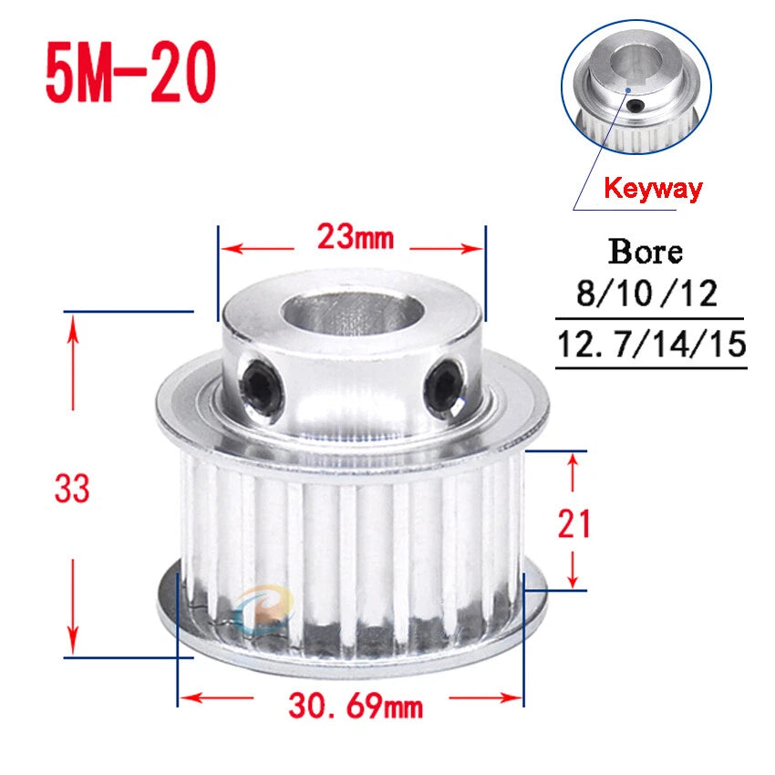 5M 15T-80T Timing Belt Pulley With Step/Keyway, Bore 8-25mm,For 20mm Width Belt