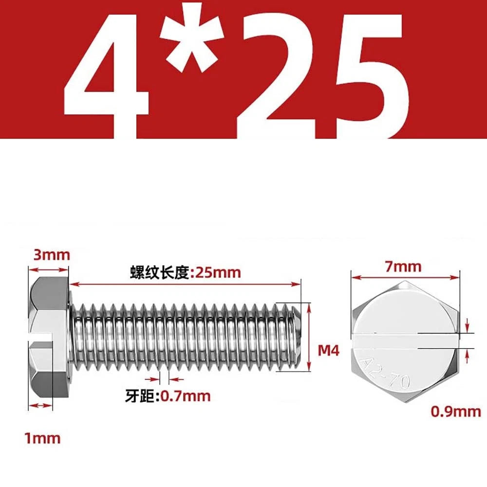 External Hex Slotted Machine Screws – A2 Stainless Steel, M4 to M16, Fully Threaded