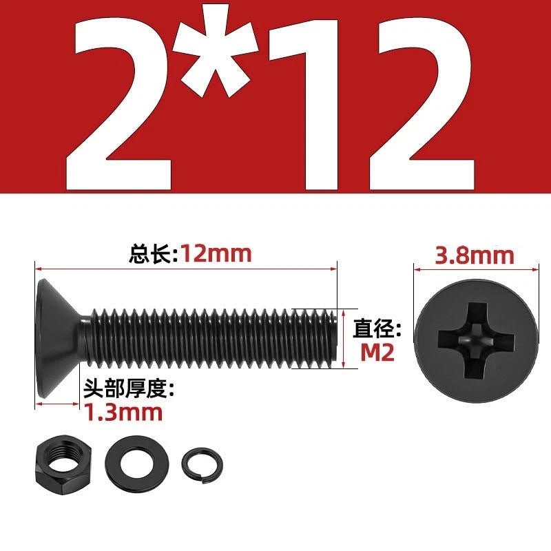 M2–M6 Phillips Countersunk Head Machine Screws with Nut and Washer | Carbon Steel Bolt Set - HomeDIYer