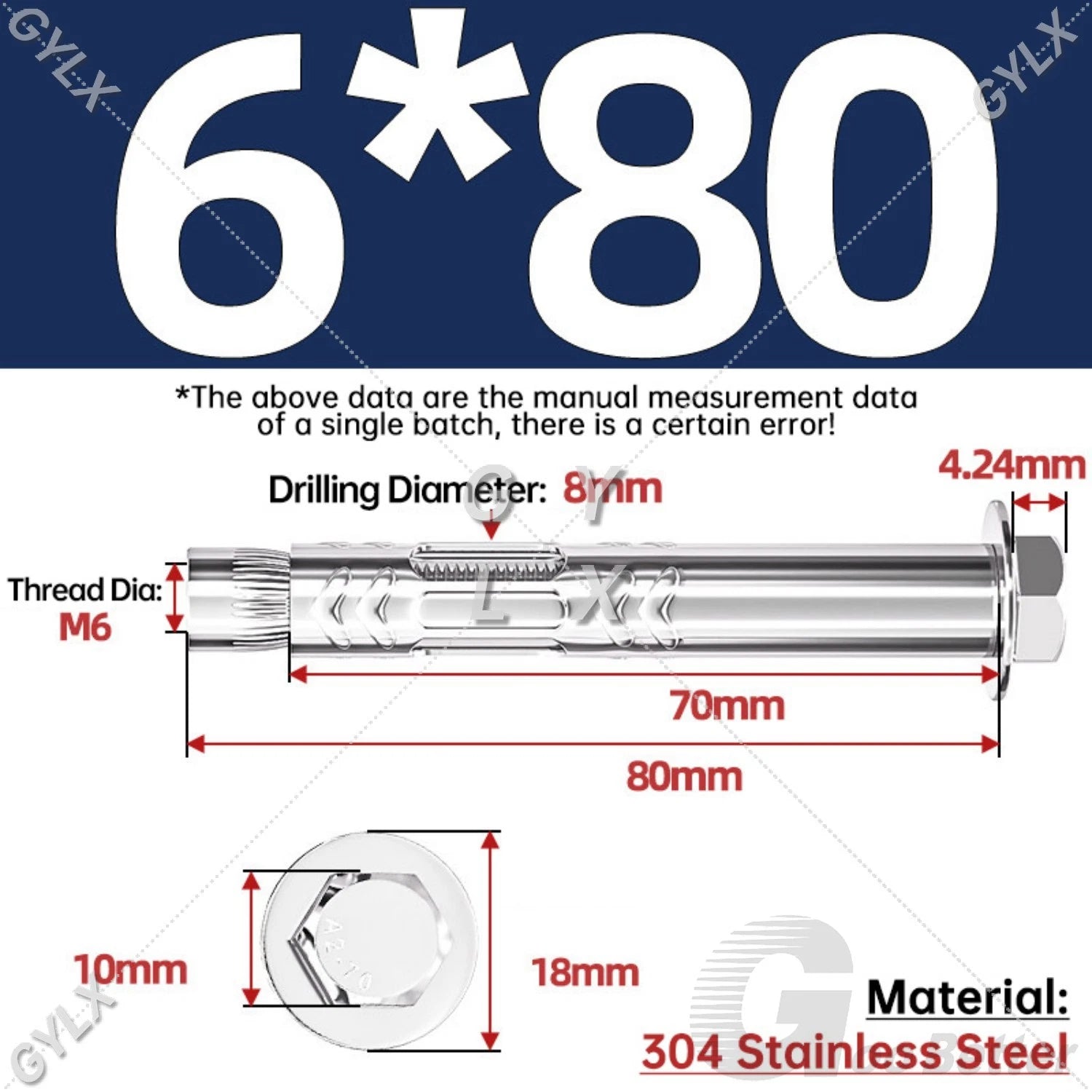 Stainless Steel Expansion Bolts for Masonry — M6 M8 M10 M12 Wall Anchor Screws