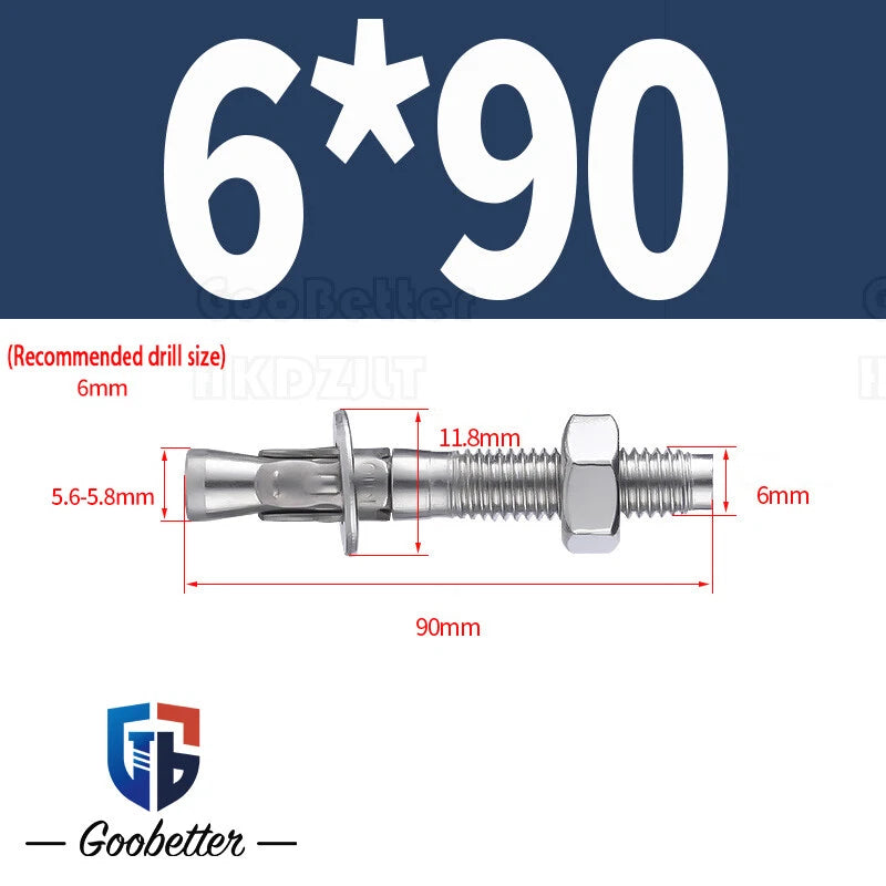 Stainless Steel Through Anchor Bolts — M6 M8 M10 M12 M16 Expansion Bolt
