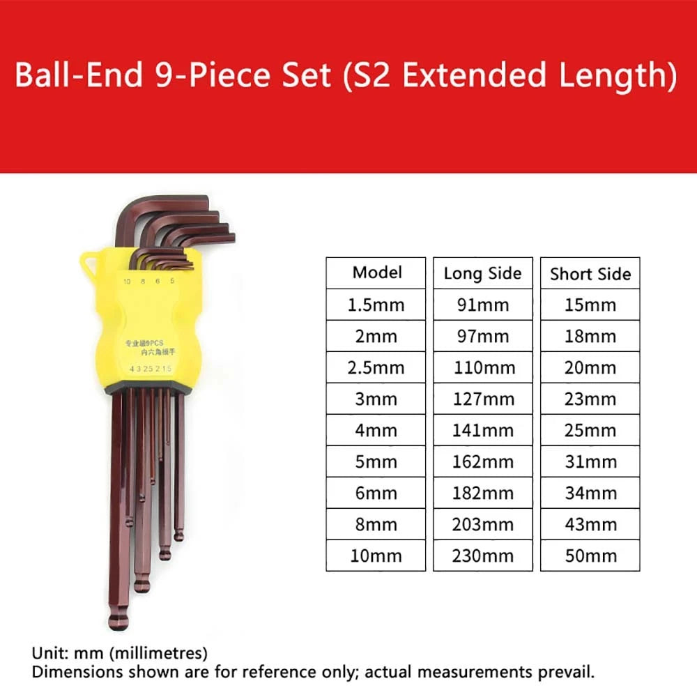 Hex Keys 1.5-2.2mm Allen Keys Ball/Flat End Hex Key Hex Wrenches Alloy Steel