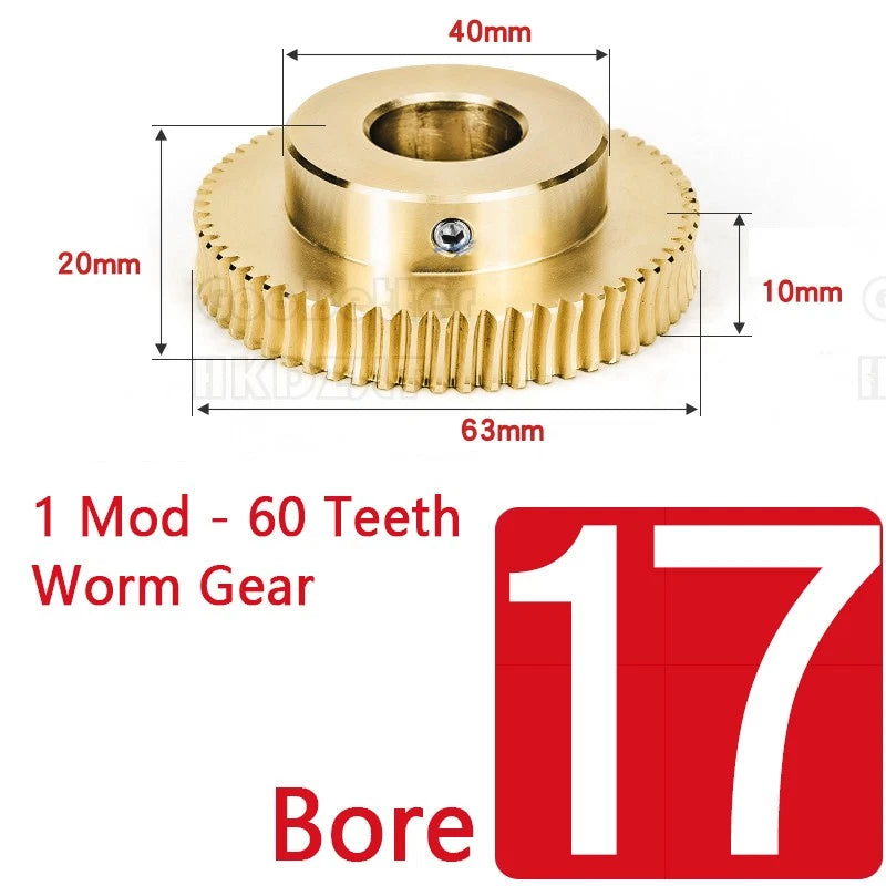 1 Modulus 60 Teeth Brass Worm Wheel Gear 1:60 Transmission Gear,Worm Rod Shaft