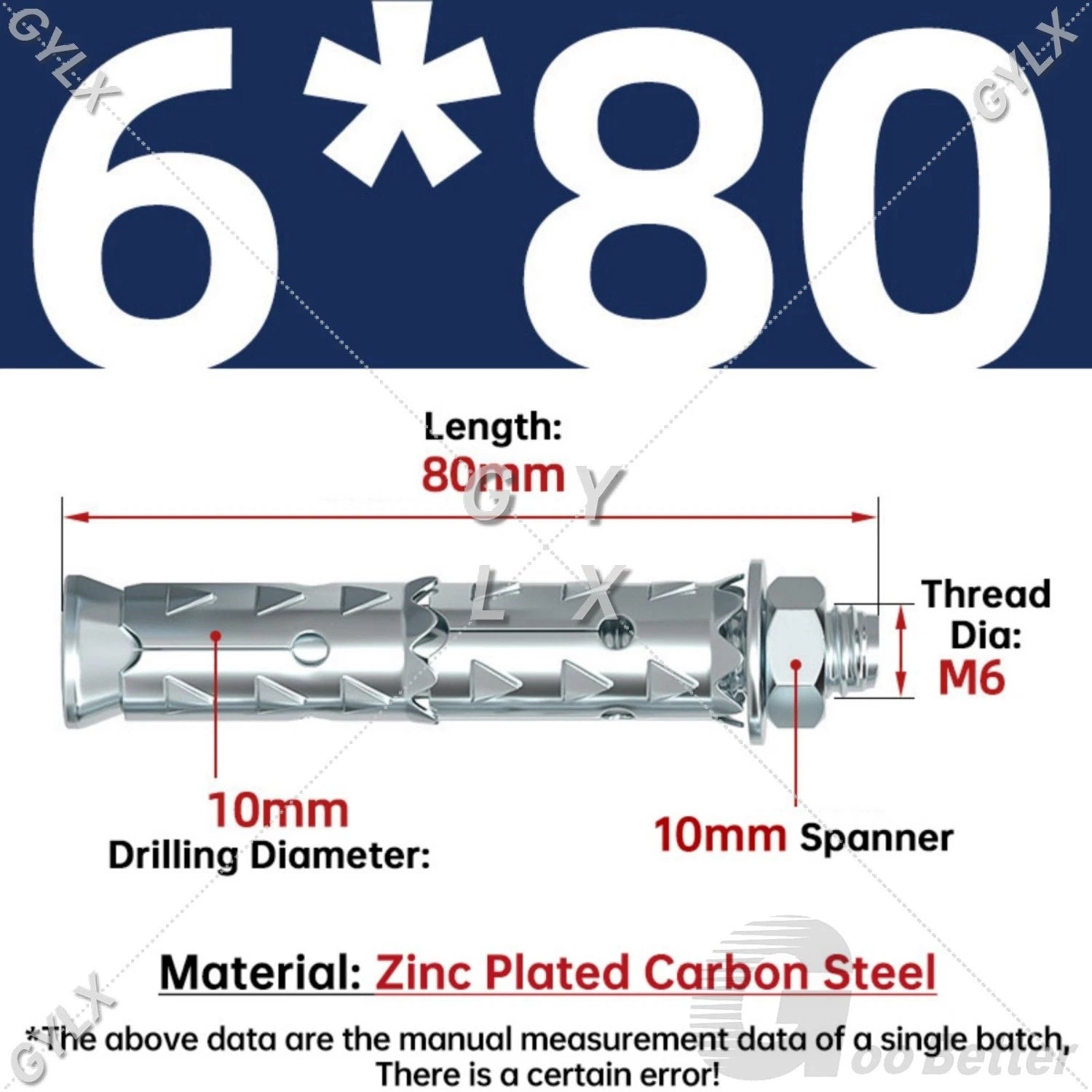 Galvanized Masonry Concrete Expansion Bolts — M6 M8 M10 M12 Wall Anchor Screws