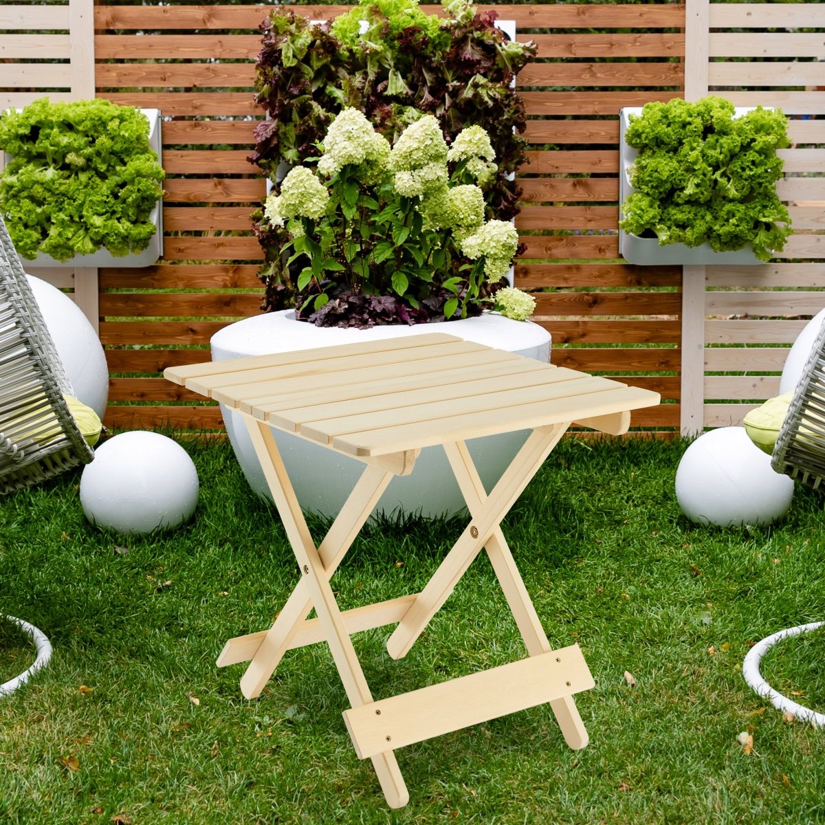 Folding Square Table Patio Outdoor solid wood Table for Backyard, Balcony, Portable Design Space - Saving Natural Wood Color - HomeDIYer