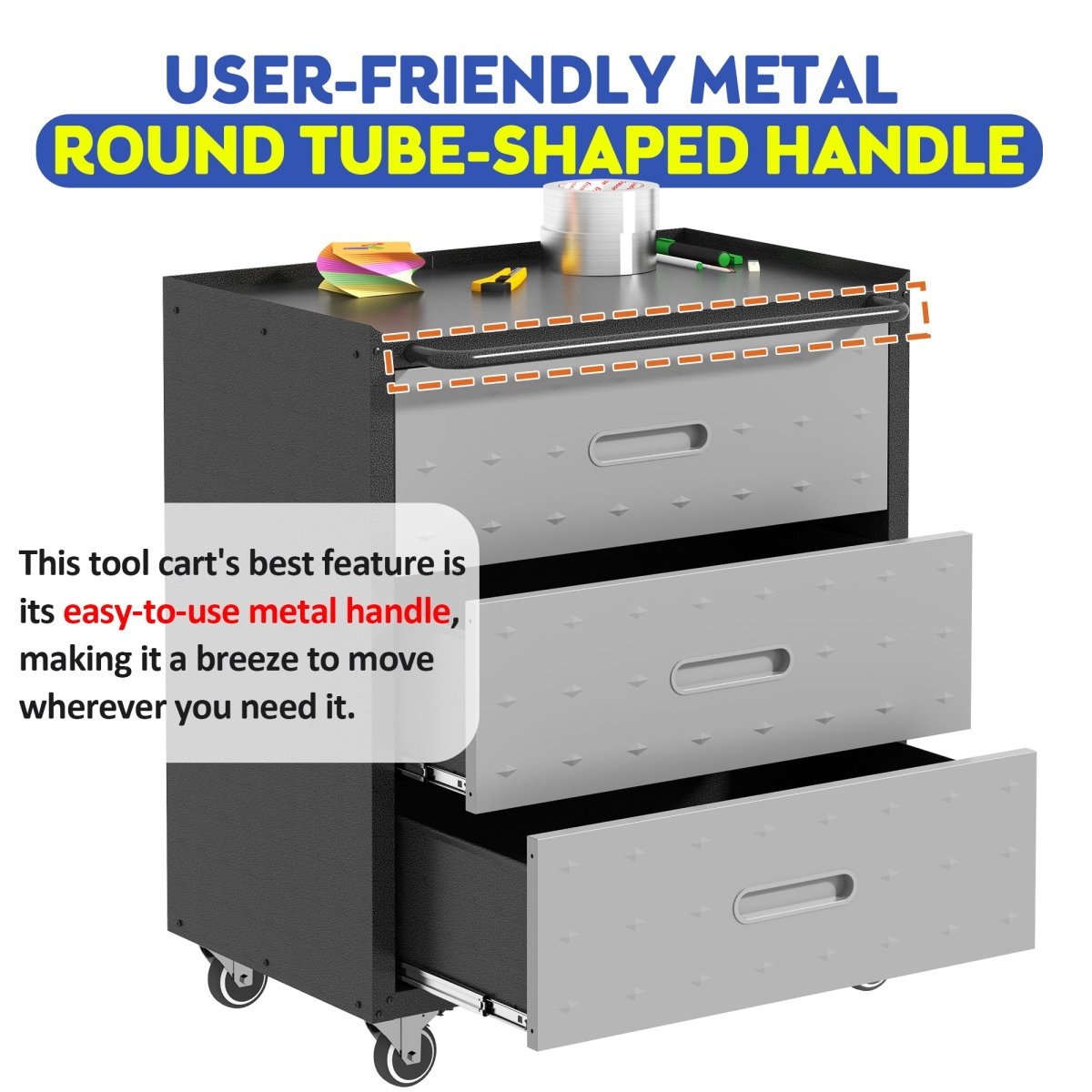 Heavy - Duty Metal Storage Cabinet with Wheels - 3 Drawer Tool Cabinet for Garage, Office, and Home Organizer Solutions, Black/Gray - HomeDIYer