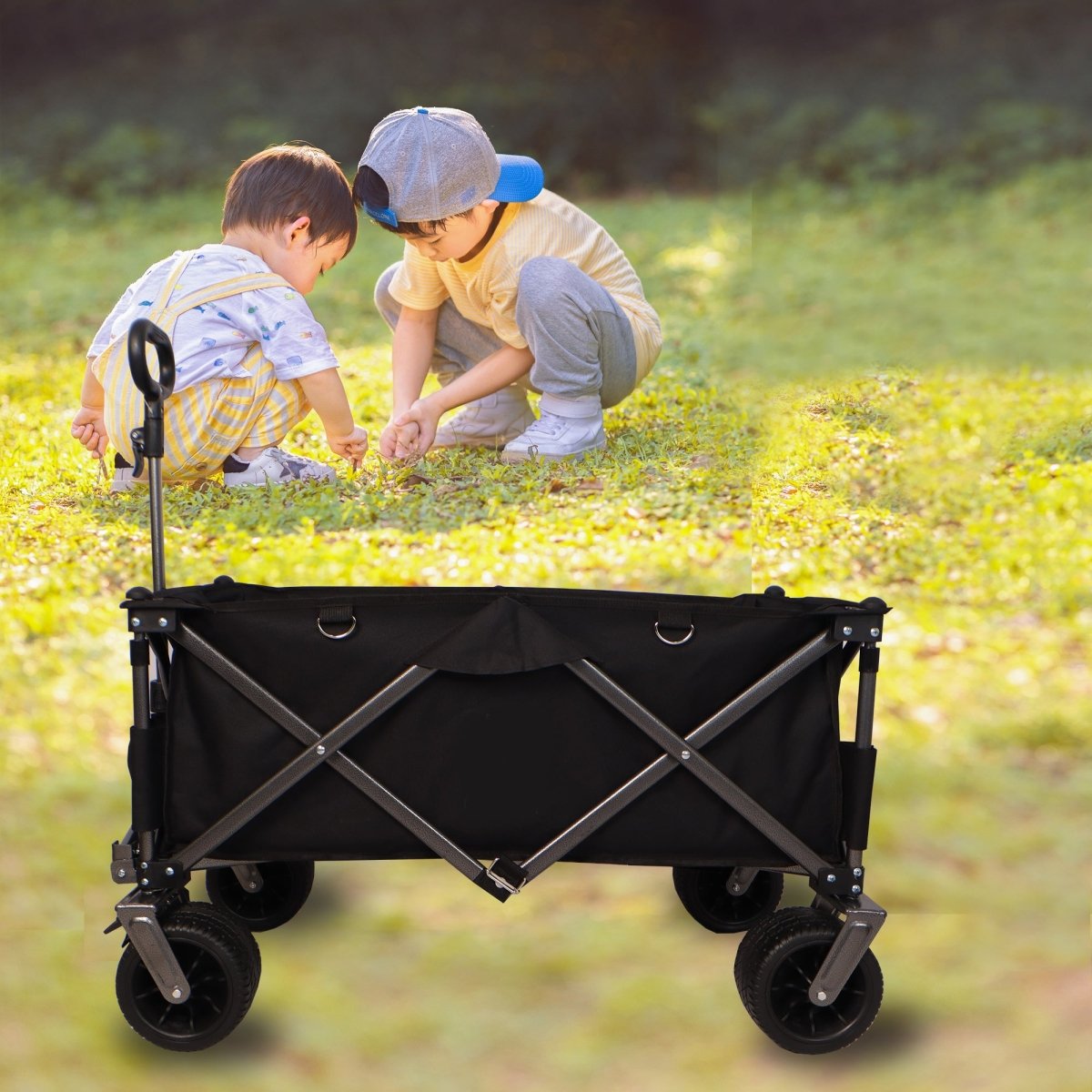 Folding Wagon, Heavy Duty Utility Beach Wagon Cart for Sand with Big Wheels, Adjustable Handle&Drink Holders for Shopping, Camping,Garden and Outdoor - HomeDIYer