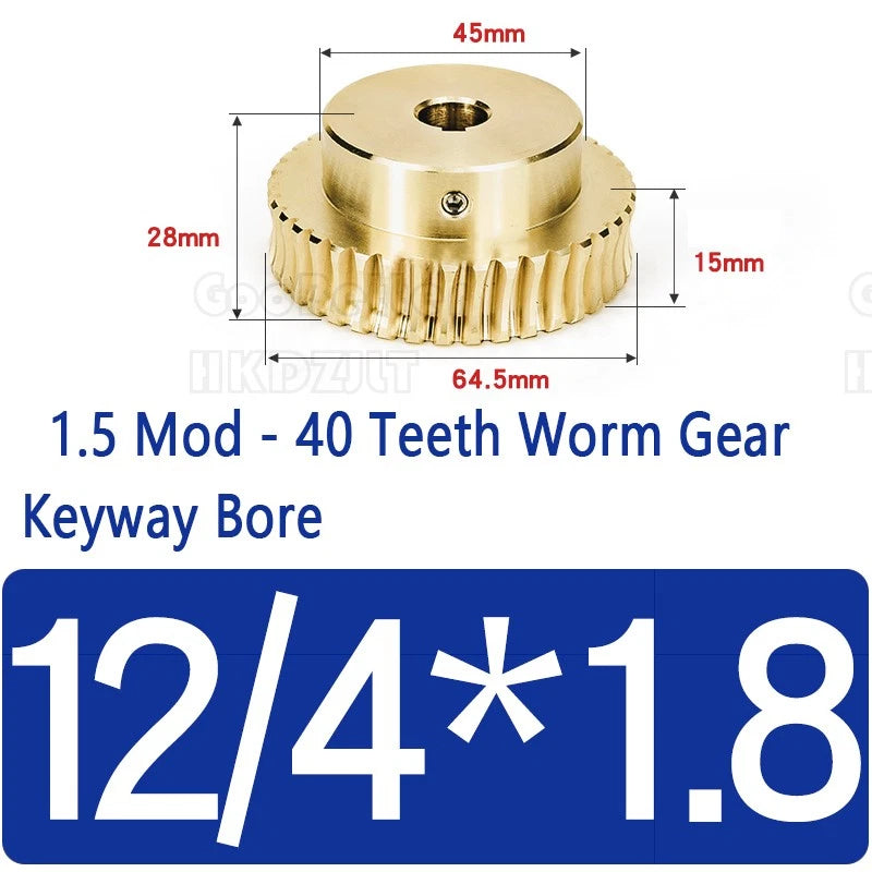 Mod 1.5 Worm Gear Wheel Brass 40 Tooth Worm Shaft 45# Steel Precision Ø 8-20 mm