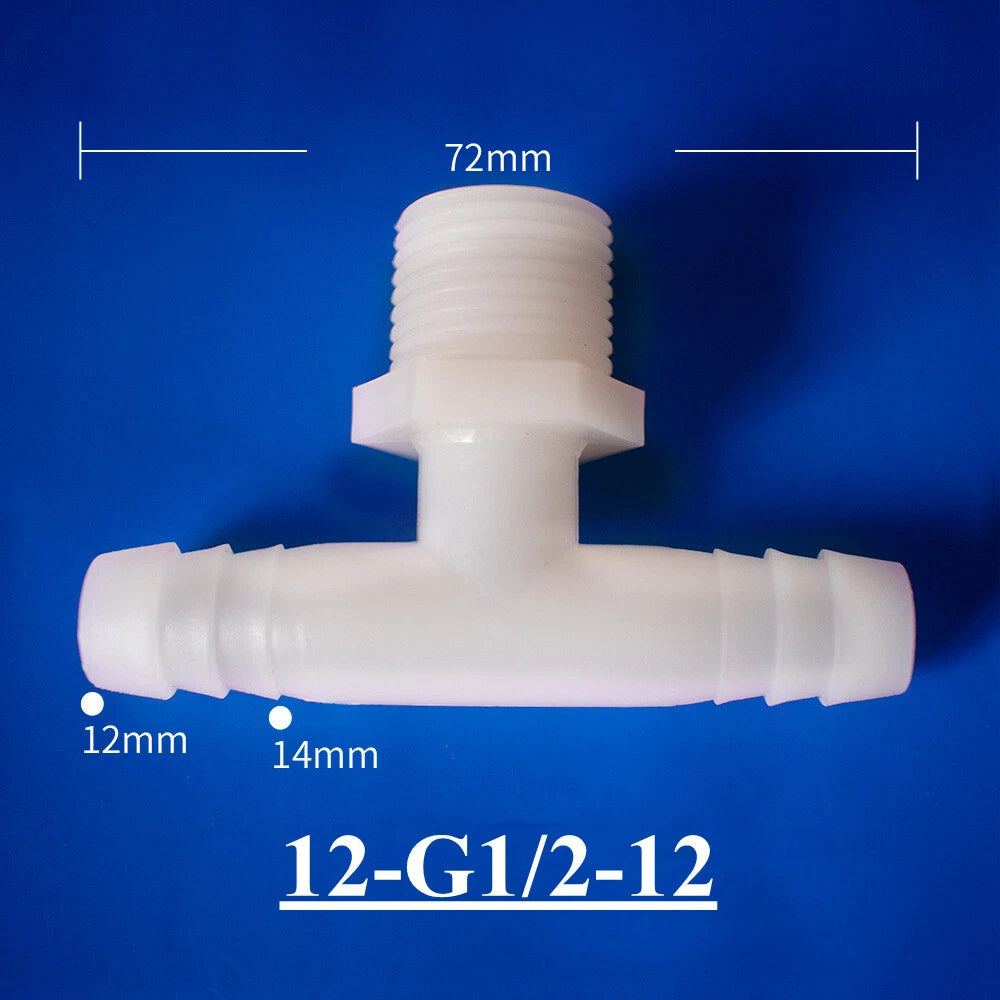 Plastic Barbed T-Piece Hose Connector with Male Thread — 4mm to 20mm Tube
