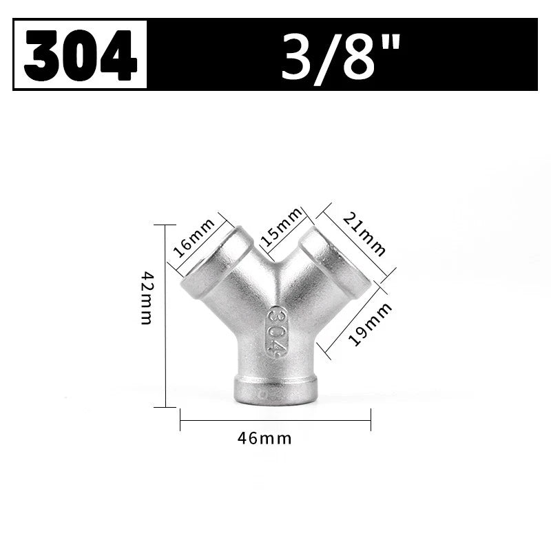 Stainless Steel 304 Female Thread 3-Way Y-Connector Pipe Fitting