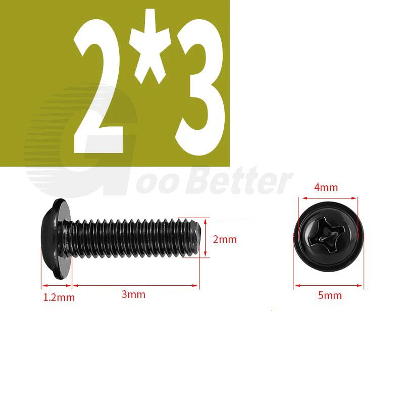 Black Zinc Flange Phillips Pan Head Machine Screws M1.4 M2 M2.5 M3 M4 M5 M6 — Washer-Free Metric Bolts
