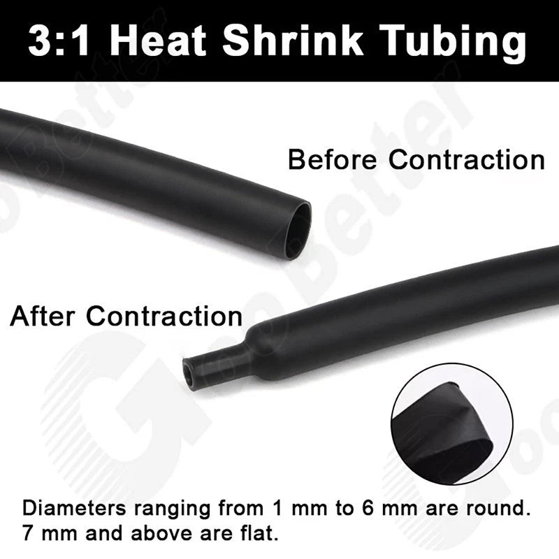 3:1 Heat Shrink Tubing with Adhesive Glue Lined — 1.5mm to 65mm, Multiple Colors