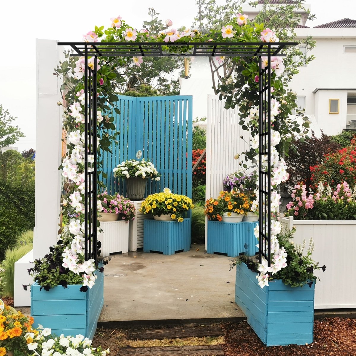 Metal Garden Arch with Adjustable Width W42.52''~W78.15'' Climbing Plants Support Rose Arch Outdoor Black - HomeDIYer