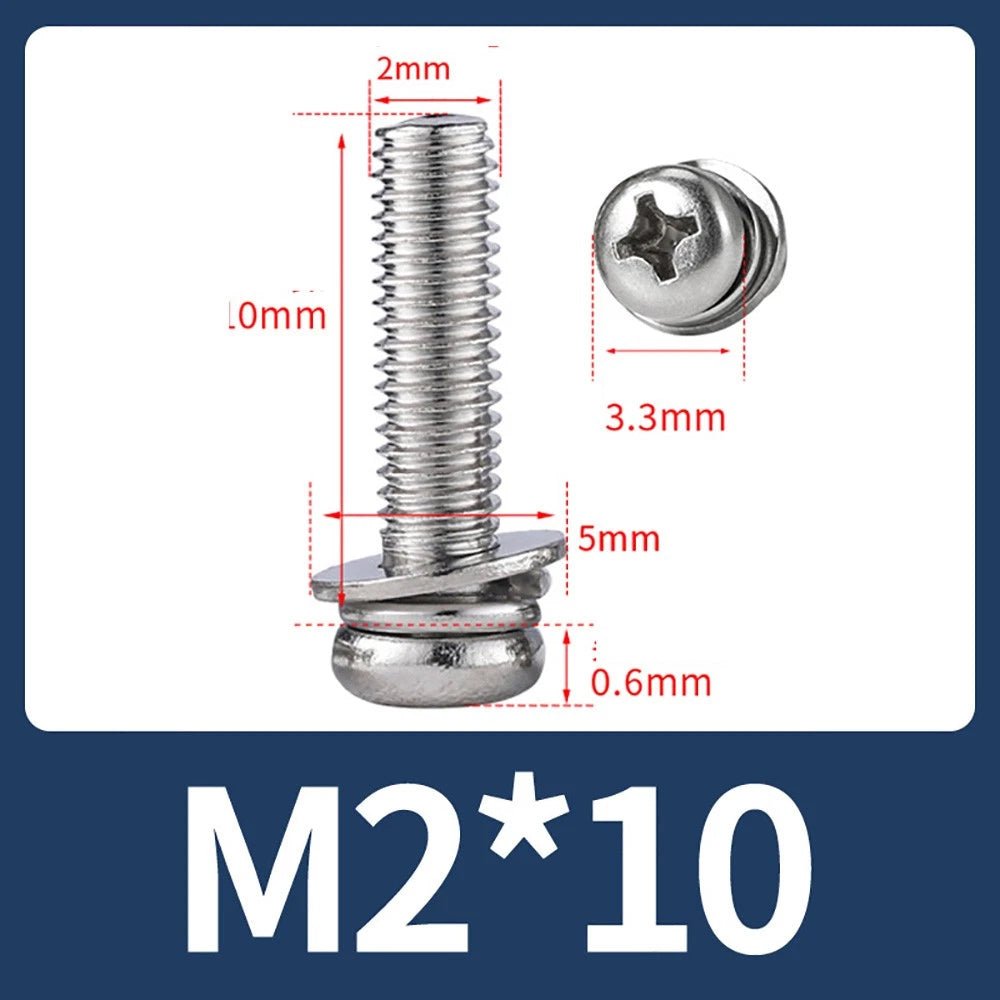 M2–M10 Phillips Button Head Machine Screws — 304 Stainless Steel - HomeDIYer