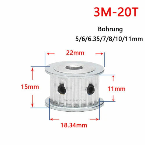 Timing Belt Pulley 3M 12T - 60T Synchronous Wheel for width 10 mm Timing Belts