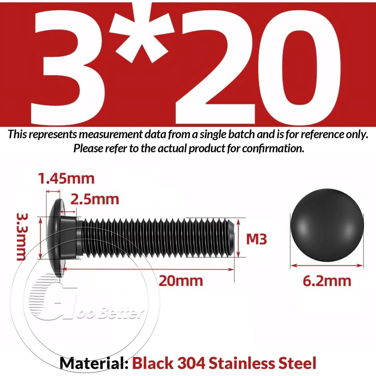 Black Carriage Bolts M3 M4 M5 M6 — Cup Square Domed Head, A2 - 70 Stainless Steel - HomeDIYer
