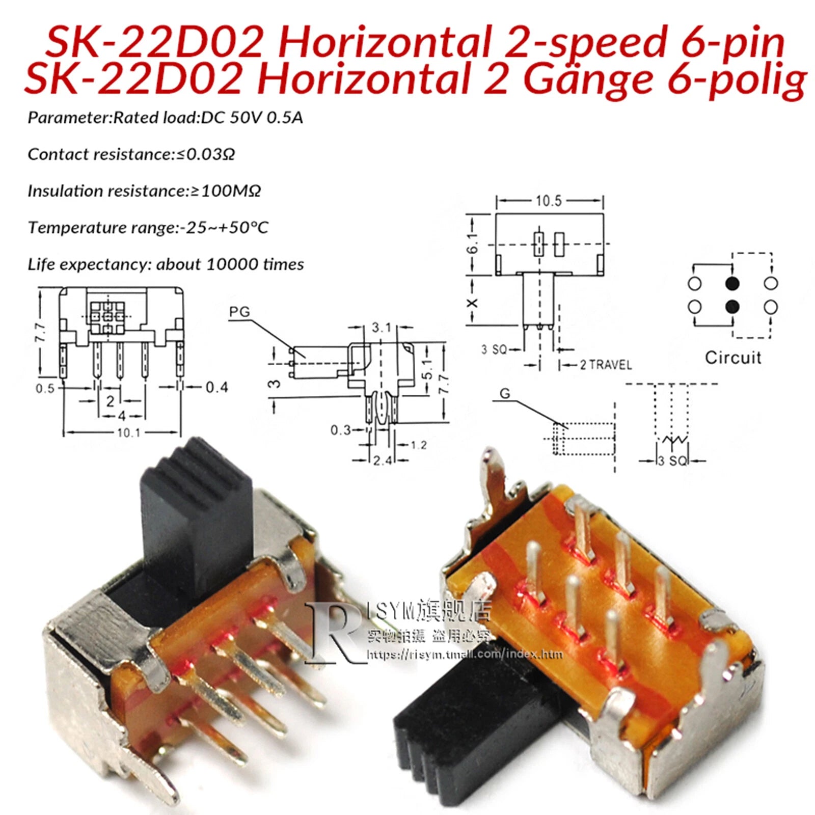 Mini Slide Switch PCB Mount — SS / SK / MSS / MSK Series, 3–8 Pin, 2mm–6mm Handle, Single & Double Row