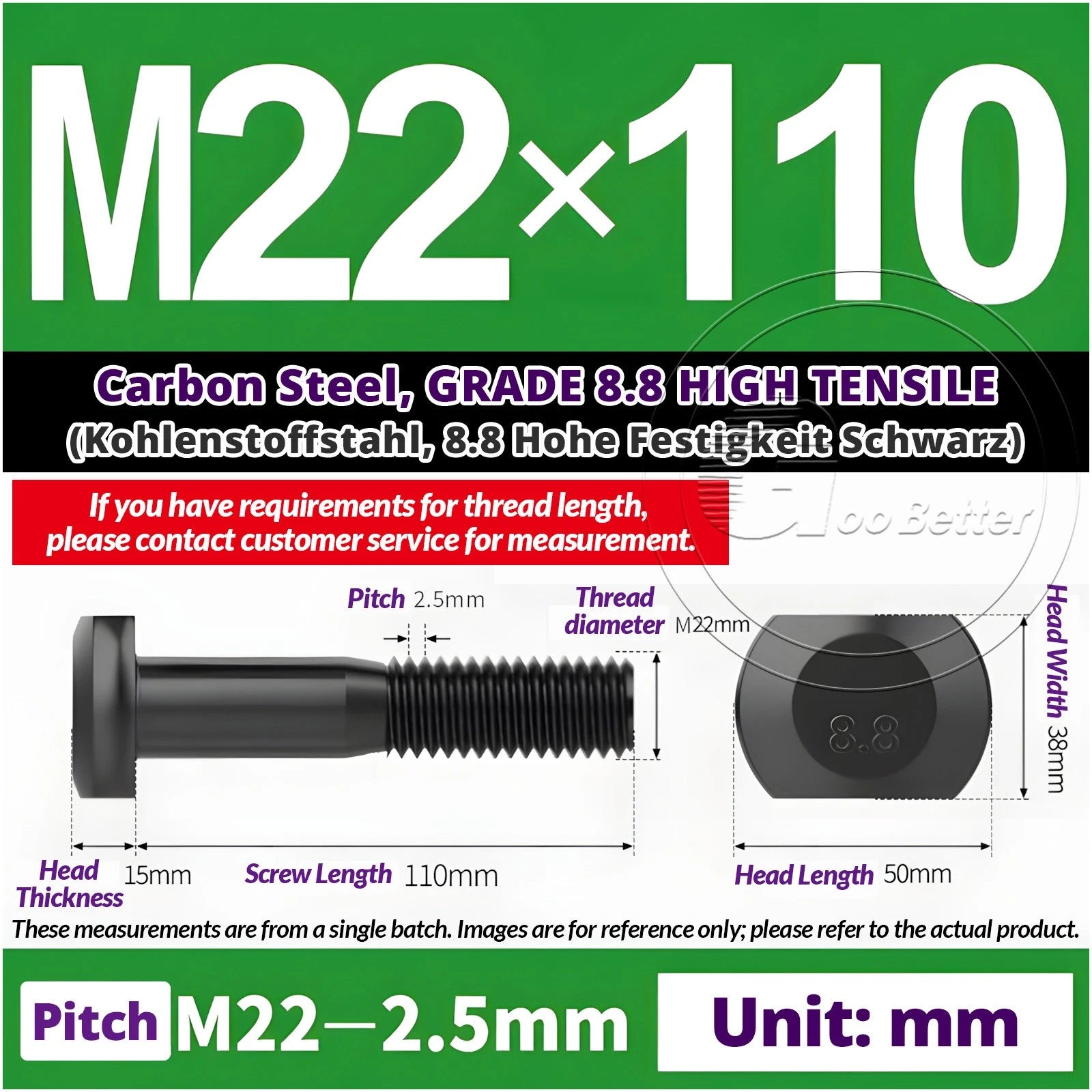 T-Slot Bolts M22 - M42 T Track Bolts 70mm to 500mm Long GRADE 8.8 HIGH TENSILE