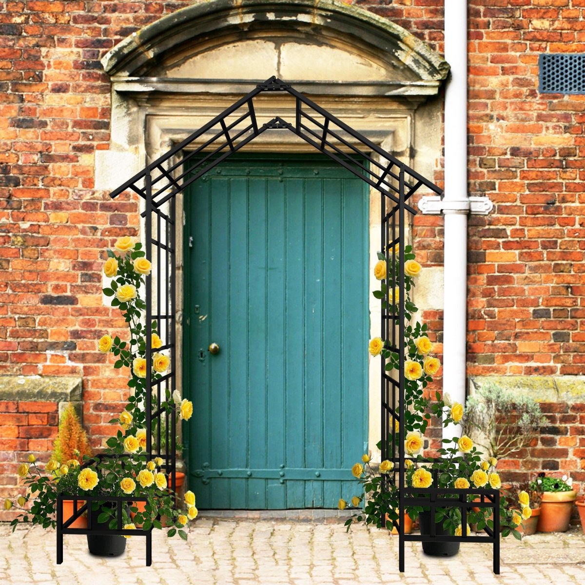 Metal Garden Arch with Adjustable Width W68.11''~W94.29'' Climbing Plants Support Rose Arch Outdoor Black - HomeDIYer