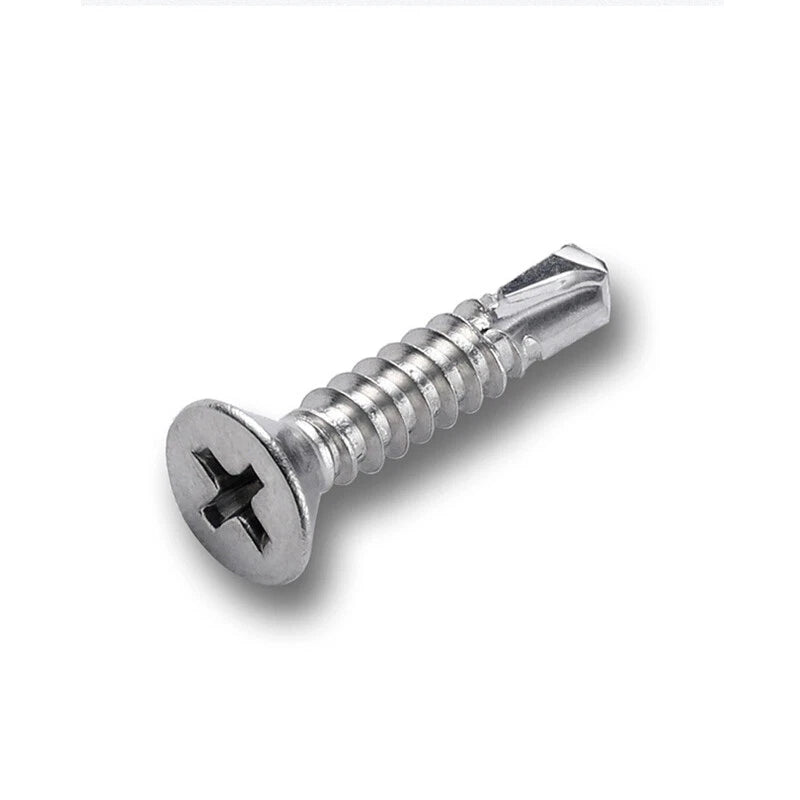 #6 #7 #8 #10 #12 #14 Flat Head Self Drilling Screws – 304/410 Stainless & Zinc Plated Steel