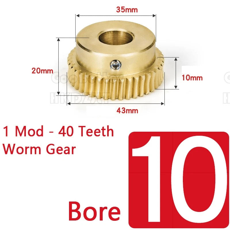 Mod 1 Worm Gear Wheel Brass 40 Tooth Worm Shaft 45# Steel-Brass Bore 6 - 15 mm