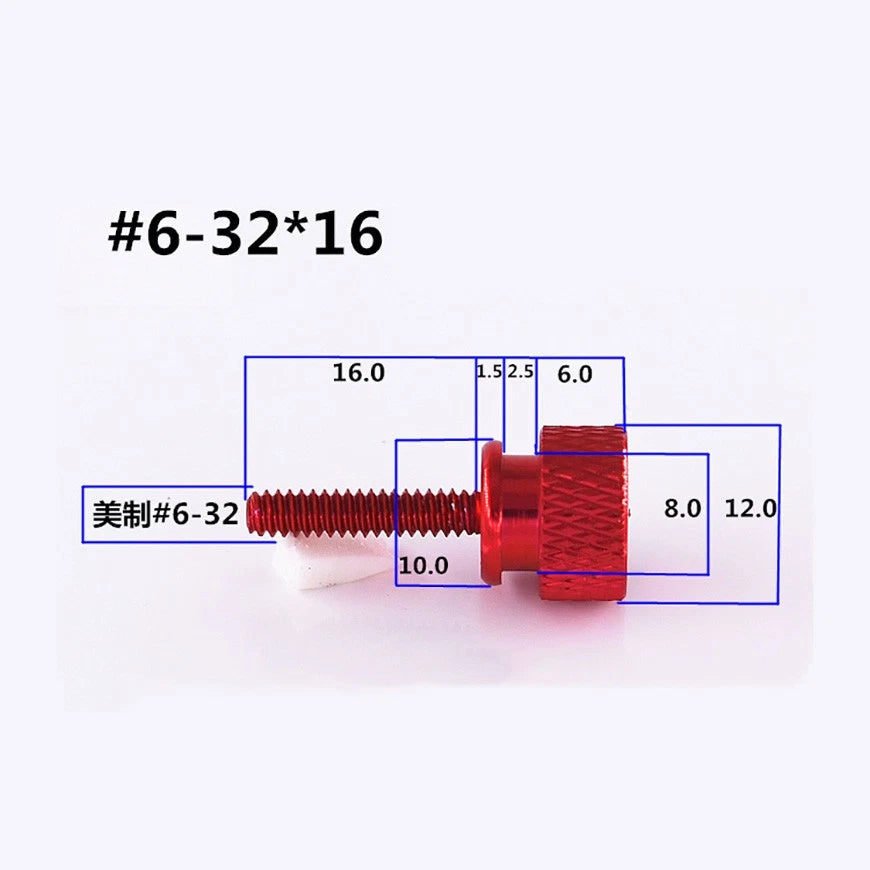 UNC #6-32 Aluminium Anodised Knurled Thumb Screws — 12mm & 16mm, 10 Colors