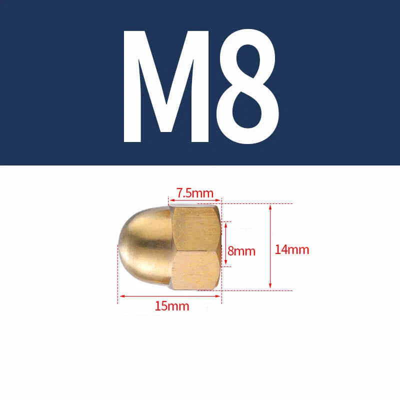 M3-M20 Solid Brass Cap Nuts – Brass Cover Screw Nuts & Decorative Dome Caps, Hex Acorn Nuts (Untreated Natural Finish)